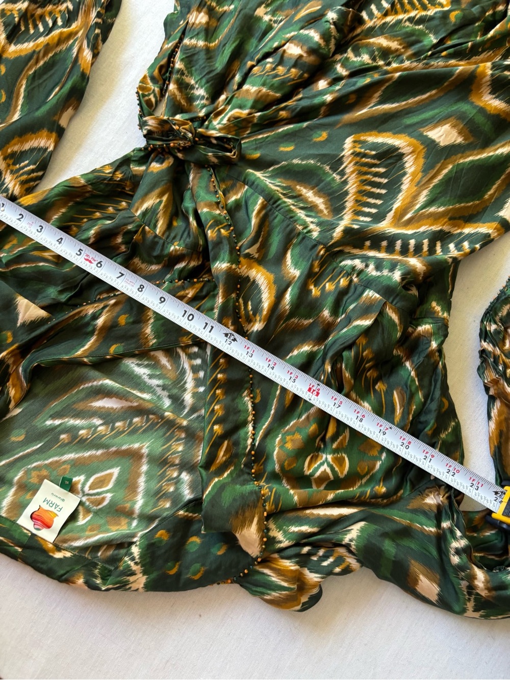 Farm Rio Pineapple Ikat Wrap Midi Dress Green Asymmetric Tropical Size XL - Picture 9 of 12